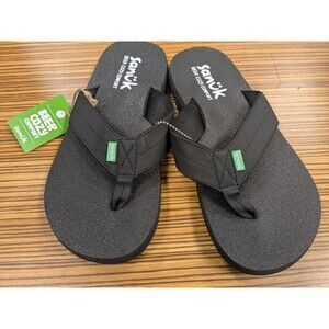 NEW Sanuk Beer Cozy Coaster Men Black Flip Flops 8 1096332